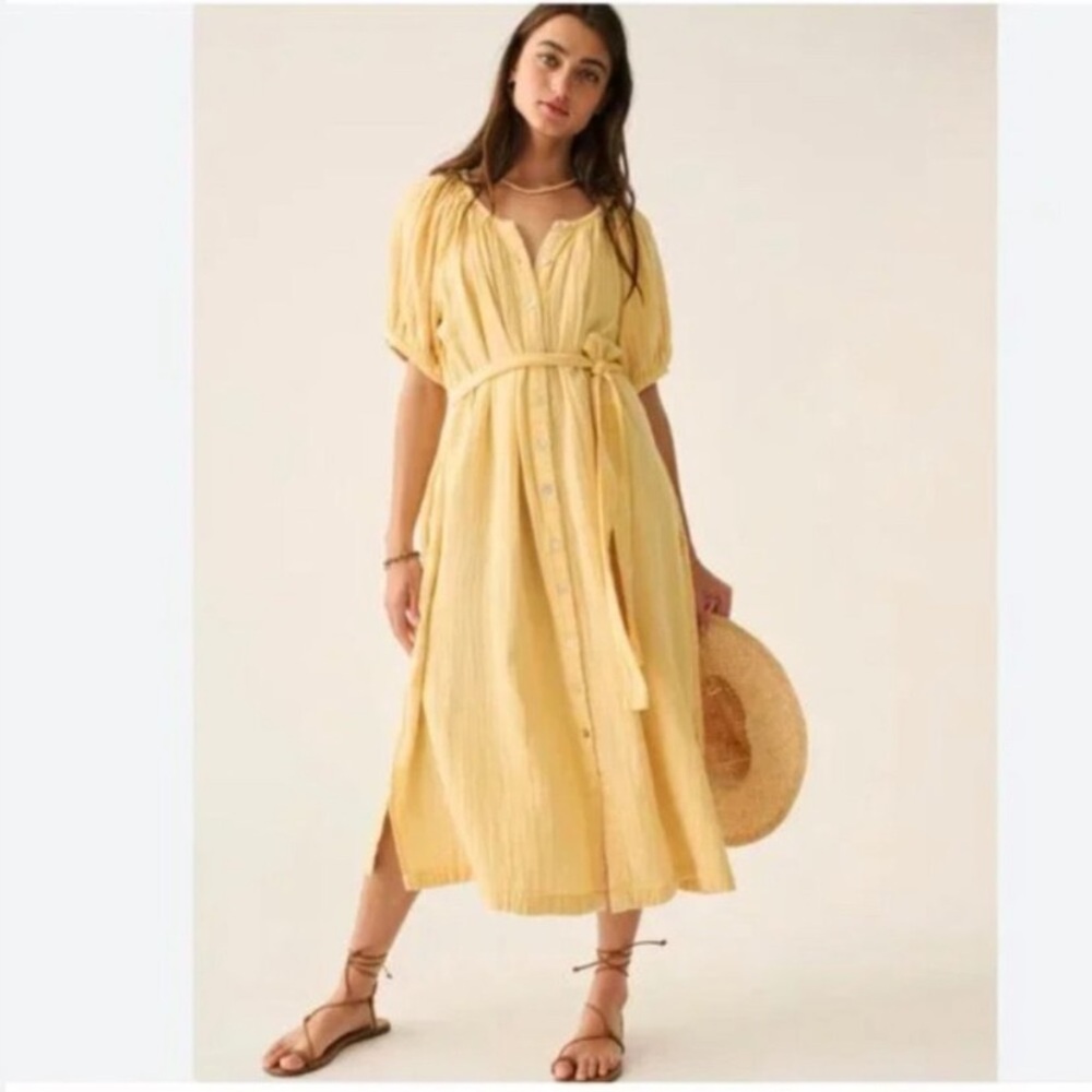 Faherty Dream Cotton Gauze Camel Dress in Sahara Sun New